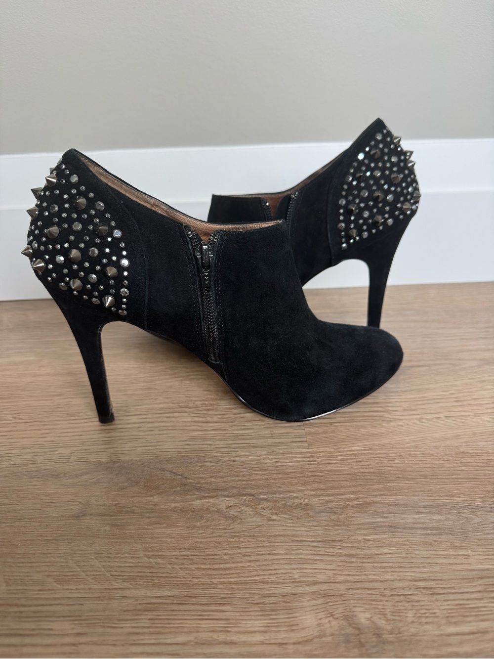 Aldo Black Suede Studded High Heel Ankle Boots